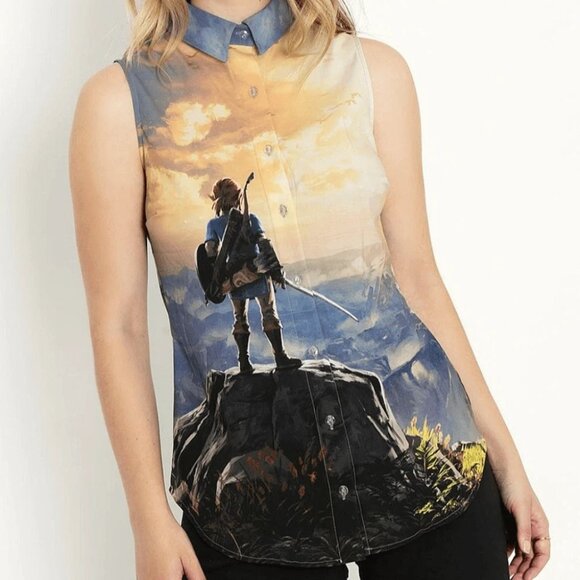 Legend of Zelda Blackmilk Multicolor Graphic Button Down Shirt - Picture 3 of 9
